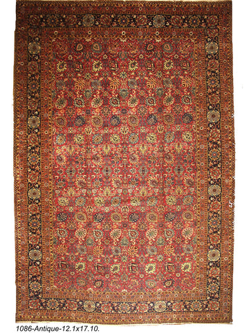 red wool antique tabriz rug