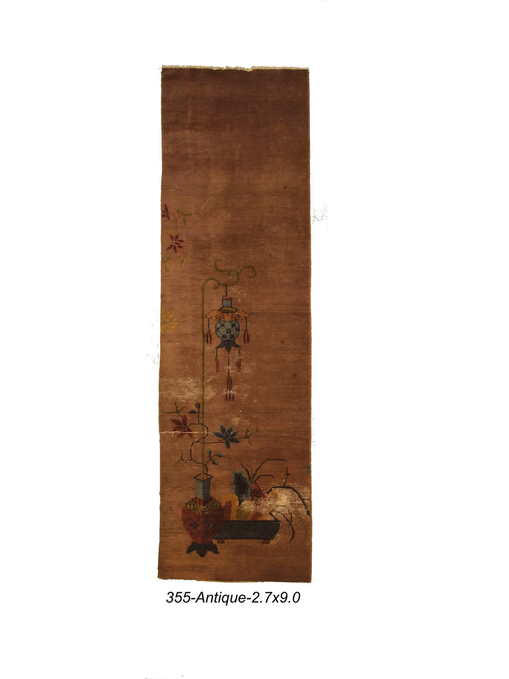 antique Chinese Rug - flower pit and lantern