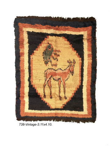 Deer Design Antique Shag Rug
